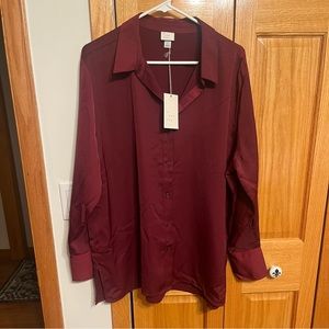 Burgundy matte satin shirt from A new day. Size LG. Long sleeve. Straigh…